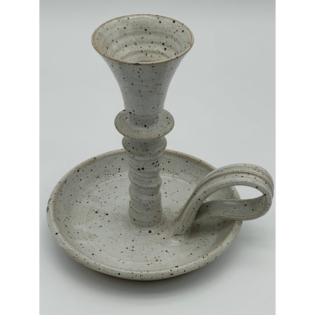 Ceramic Vintage Soft White Speckeled Ceramic Candle Holder For Sale - Image 7 of 7