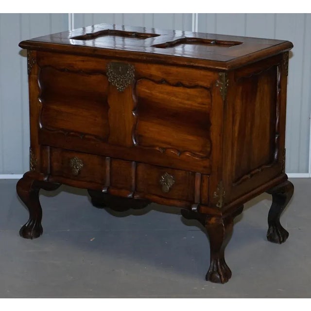 Vintage Carved Hardwood Trunk or Chest with Drawer and Claw & Ball Legs For Sale - Image 3 of 15