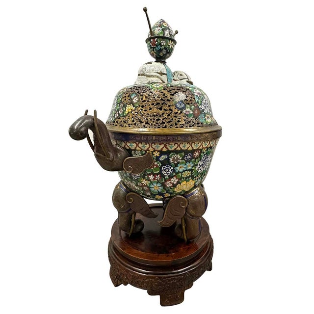 Gold Early 20th Century Chinese Cloisonne Enameled Tripod Censor/Incense Burner For Sale - Image 8 of 12