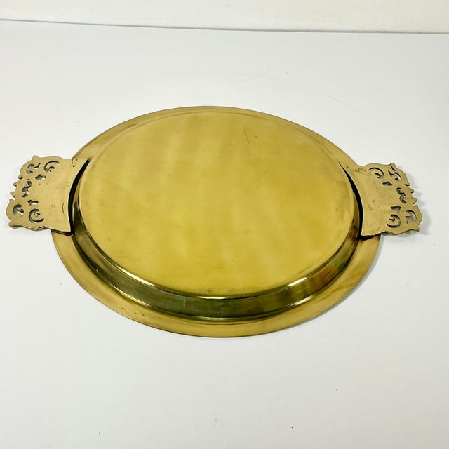 Mid-Century Hollywood Regency Chippendale English Traditional Style Brass Serving Tray For Sale - Image 11 of 11