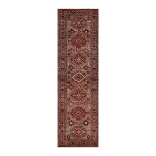 Southwestern Super Kazak Gray Wool Runner Rug- 2'6'' X 9'6'' For Sale
