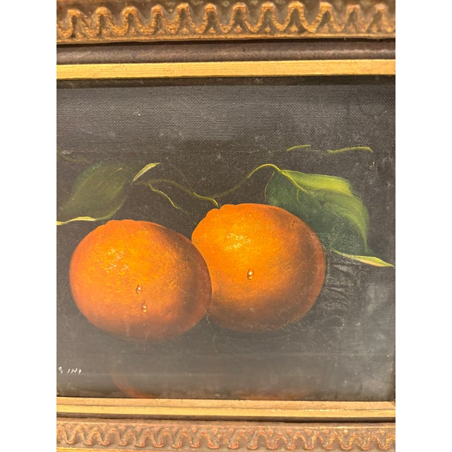 Wood Still Life Vintage Oil Painting of Oranges in Gilt Wood Frame For Sale - Image 7 of 14