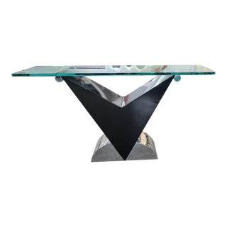 Chrome and Glass Console Table by Brueton For Sale