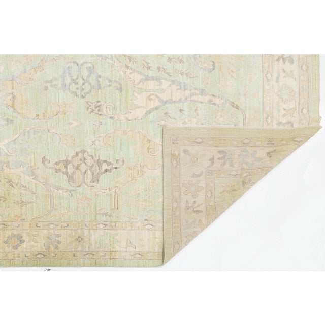 Modern Modern Oushak Style Hand-Knotted Wool Area Rug in Soft Sage, Gold & Lavender For Sale - Image 3 of 12