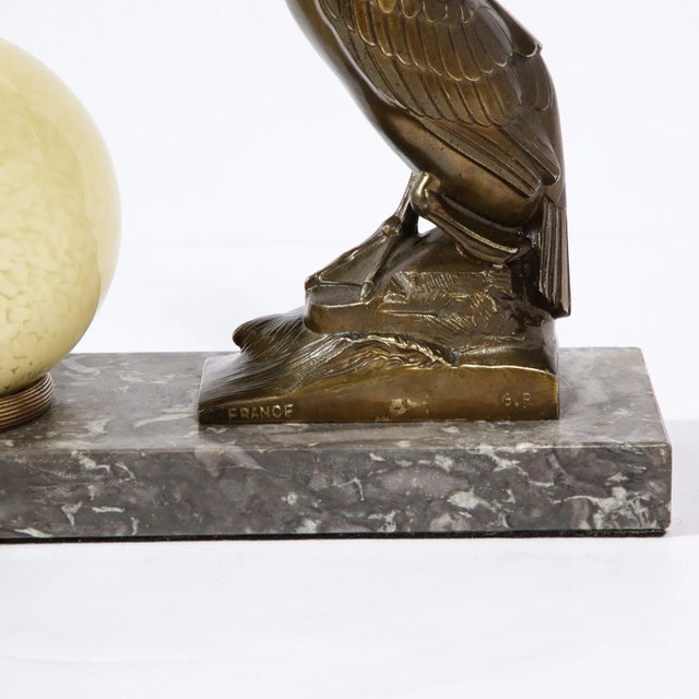 Brown Art Deco Caste Bronze, Marble Base & Blown Glass Table Light by Maurice Frecourt For Sale - Image 8 of 12