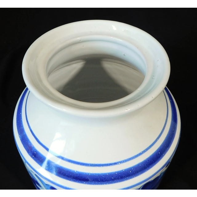 Blue Vintage Italian Blue & White Hand Painted Art Pottery Cannister Ginger Jar With Lid For Sale - Image 8 of 9