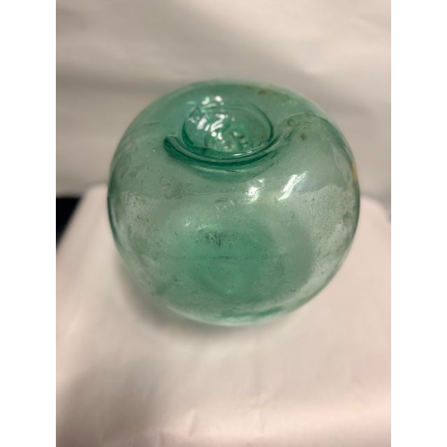 Glass Large Japanese Antique Aqua Glass Fishing Float For Sale - Image 7 of 7