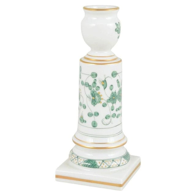Porcelain Candlestick with Green Indian Pattern Decoration from Meissen For Sale - Image 5 of 5