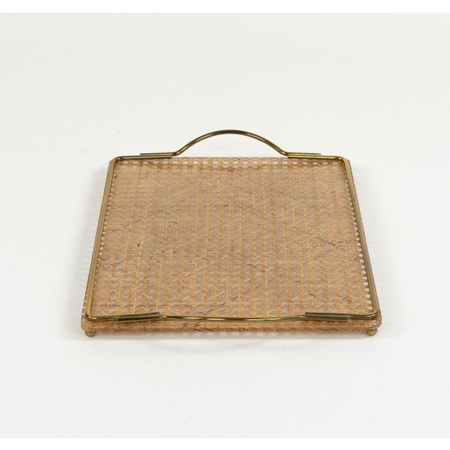 Mid-Century Acrylic Glass, Rattan and Brass Serving Tray in the style of Christian Dior, Italy, 1970s For Sale - Image 11 of 13