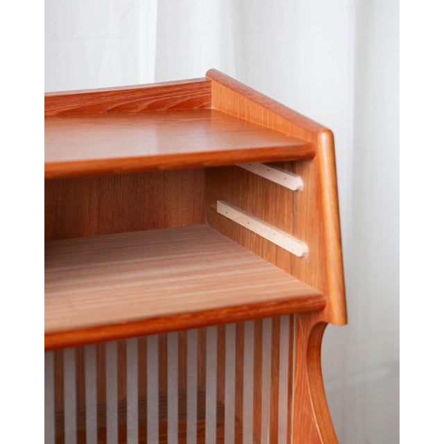 Brown 1960s Danish Teak Secretary Desk Attributed to Gunnar Falsig - Sliding Glass Doors For Sale - Image 8 of 18
