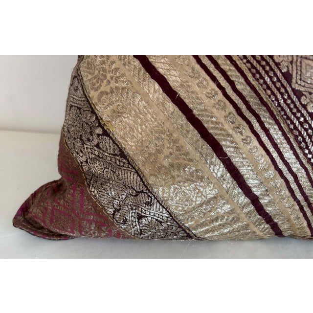 One-of-a-Kind Indian Silk Sari Brocade Pillow, Zari Embroidery, 1980 For Sale - Image 9 of 15