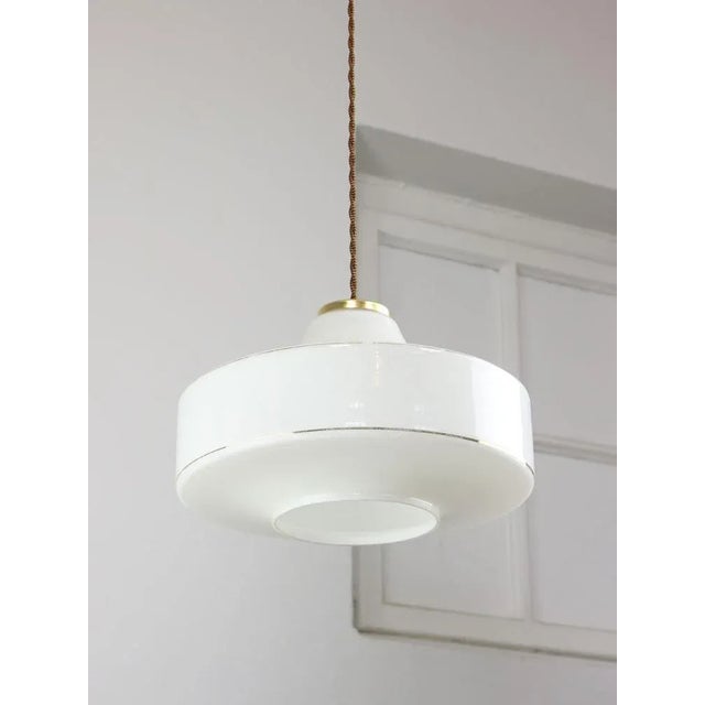 Mid-Century Italian White Glass & Brass Pendant Lamp For Sale - Image 11 of 13