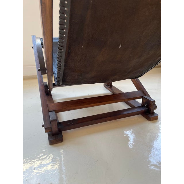 Wood Vintage Leather Sling Chair, 1980s For Sale - Image 7 of 15