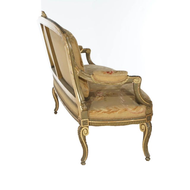 Antique French Louis XV Giltwood & Aubusson Tapestry Sofa Circa 1860 For Sale - Image 9 of 12