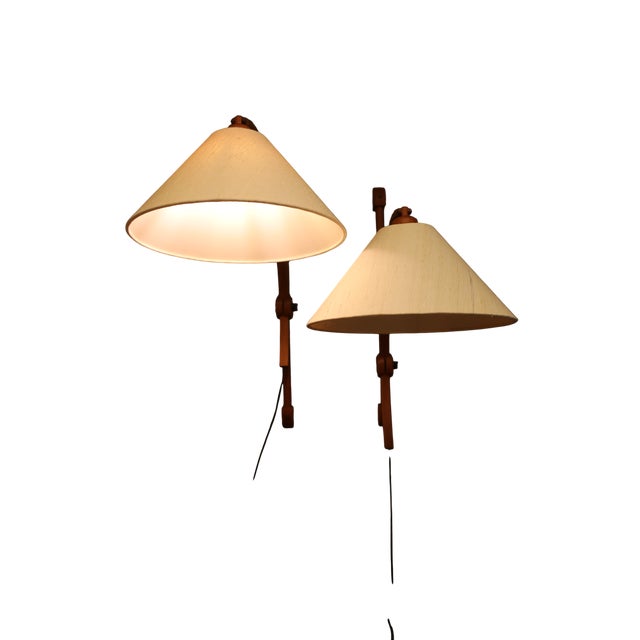 1970s Domus Wall Lamp in Teak with Light Beige Lampshade, 1960s For Sale - Image 5 of 18
