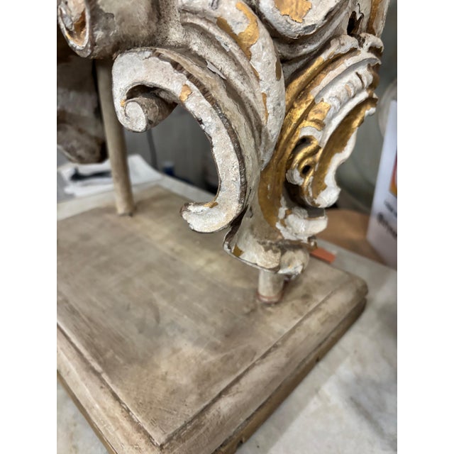 A Pair of Exquisite 19th Century Painted and Gilded Wood Italian Fragments on Custom Wooden Stands. Very Decorative. They...