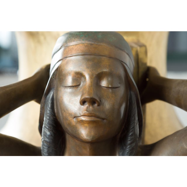 Bronze Bronze Egyptian Style Planter Depicting Two Maiden Carrying a Large Golden Urn For Sale - Image 8 of 12