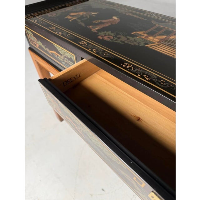 Early 20th Century Late 20th Century Vintage Drexel Heritage Chinoiserie Console Table, Glass Top and Drawer For Sale - Image 5 of 5