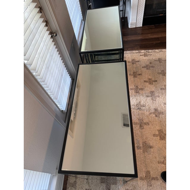2010s Set of 2 Contemporary Mirrored High Fashion Home "Upton" Nightstands With Black Metal Base For Sale - Image 5 of 11