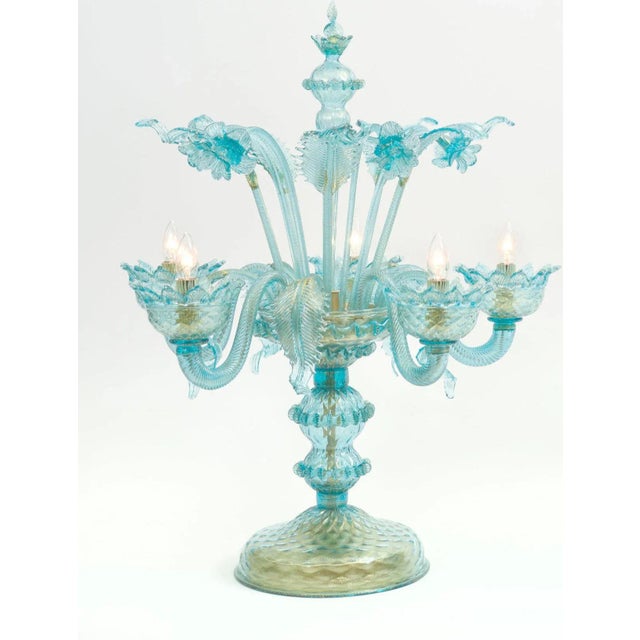 Metal Late 20th Century Gold Flecks Design With Brass Base Venetian Flambeau Table Lamp For Sale - Image 7 of 13