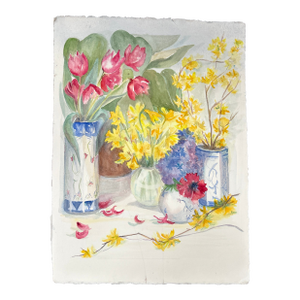 1980’s Original Impressionist Flowers in Vase Still Life Watercolor Painting