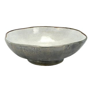 Chinese Pewter Encased Crackle Ceramic Bowl Late Qing For Sale