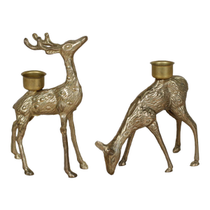 Midcentury Brass Deer Candle Holders, Stag and Doe Pair