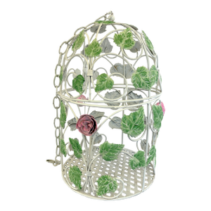 Vintage Italian Painted Tole Birdcage With Foliage and Rosette Decorations
