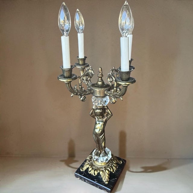 Vintage Hollywood Regency Four-Light Cherub Candelabra Table Lamp With Marble Base For Sale - Image 10 of 10