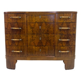 Art Deco Italian Burl Walnut Chest of Drawers, 1930s For Sale