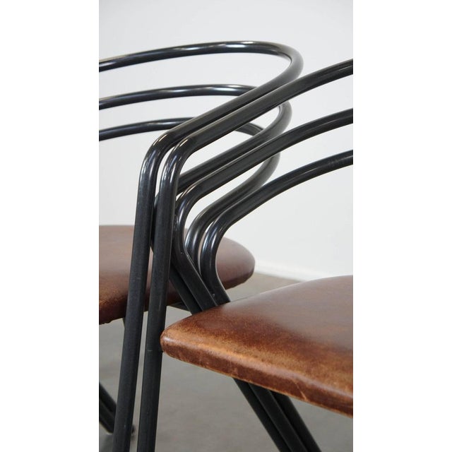 Metal Frame Dining Chairs with Leathers Seats, 1970s, Set of 4 For Sale - Image 12 of 15