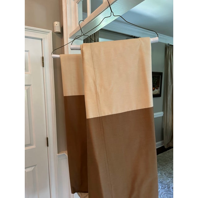 2002 Color Block Calico Corners Custom Fabric Silk Blend Fully Lined Drapery Panels - Set of 2 For Sale In Philadelphia - Image 6 of 8