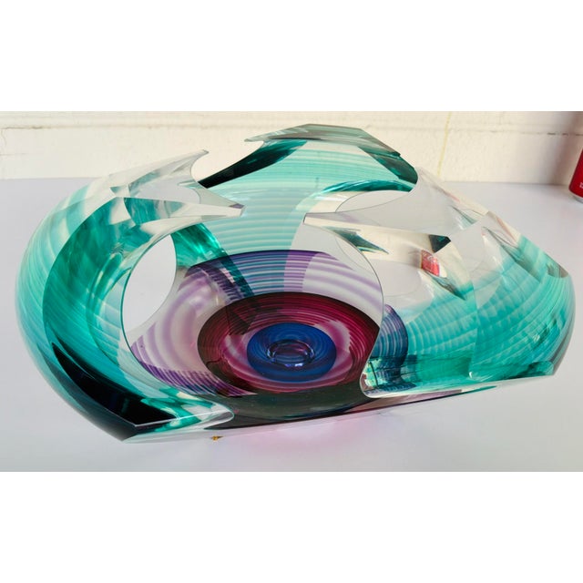 Modern Modern Teal and Purple Signed Art Glass Bowl by Kit Karbler & Michael David For Sale - Image 3 of 5