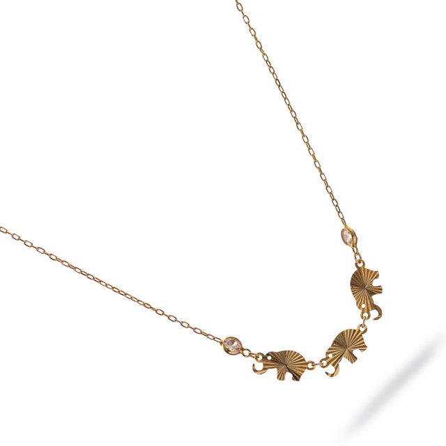 Metal Trinity Elephant Blessings Gold Necklace For Sale - Image 7 of 8