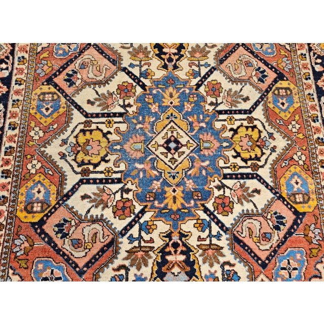 Vintage Persian Tabriz Area Rug, Hand-Knotted Wool, Heriz Geometric Pattern, Ivory & Red, 5x6 For Sale - Image 16 of 18