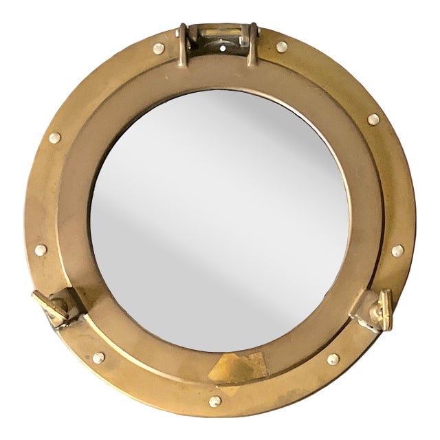 Vintage Brass Porthole Mirror Äî 11.5Äù Round Nautical Wall Mirror For Sale