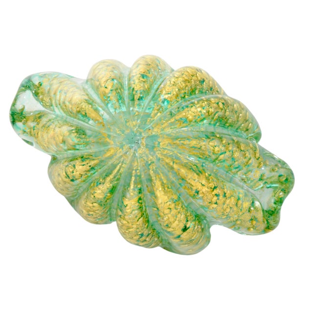 Barovier & Toso Murano Aqua Gold Barovier Toso Glass Bowl For Sale - Image 4 of 6
