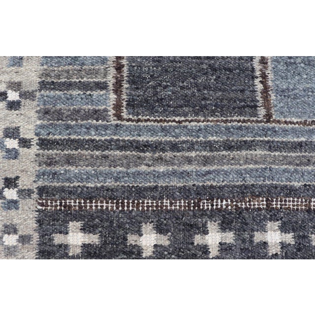 Modern Scandinavian/Swedish Design Rug in Blue, Charcoal, Gray and Cream For Sale - Image 10 of 13