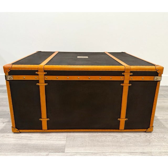 Late 20th Century Ralph Lauren Home Oxford Espresso Canvas & Saddle Leather Luggage Trunk Coffee Table For Sale - Image 10 of 10
