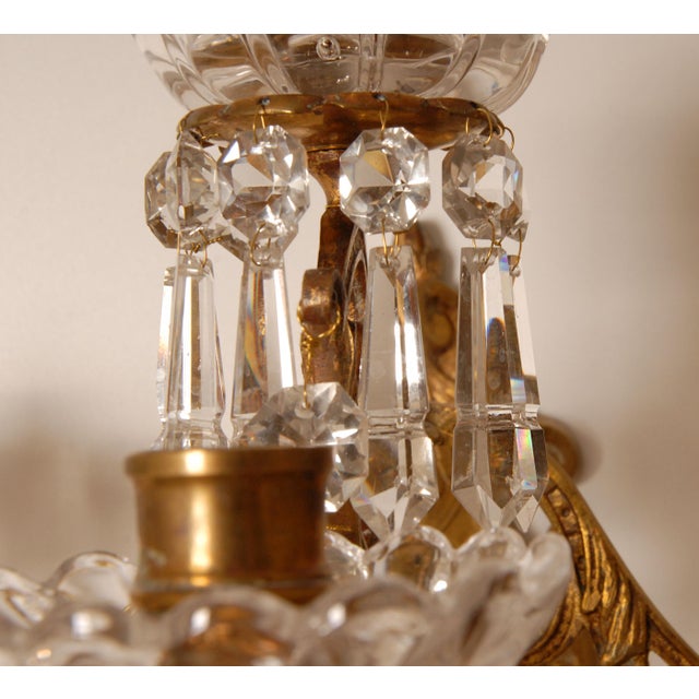 Gold Antique French Crystal 4-Light Wall Sconces in the style of Baccarat, Set of 2 For Sale - Image 8 of 14