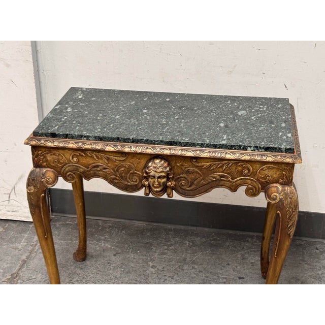 Italian Carved Giltwood Console Table + Marble Top, 19th Century For Sale - Image 9 of 12