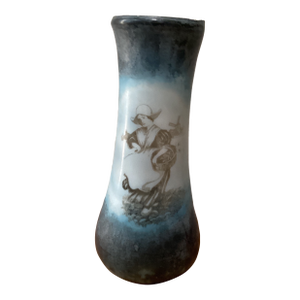 Vintage Art Pottery Scenic Vellum Glaze Vase in Shades of Blue and White
