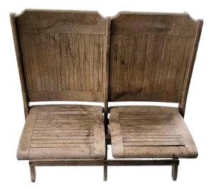 Vintage Wood Folding Double Theater Bench Slatted Two Seater Rustic Farmhouse