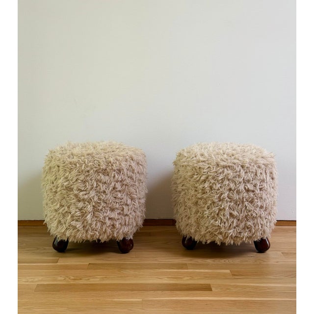 Jean Royère 1970s Jean Royère Sculptural Round Taupe Ottomans - A Pair For Sale - Image 4 of 9