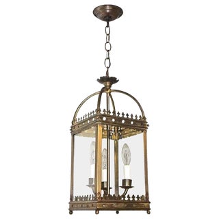 English Gothic Revival Style Brass Hall Lantern / Pendant For Sale