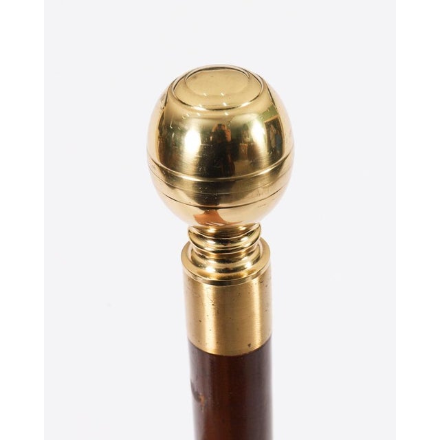 Vintage English Brass Topped Walking Stick with Compass Flask For Sale - Image 10 of 13