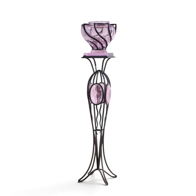 Contemporary André Dubreuil for Daum Monumental Chantilly Vase and Pedestal For Sale - Image 3 of 10