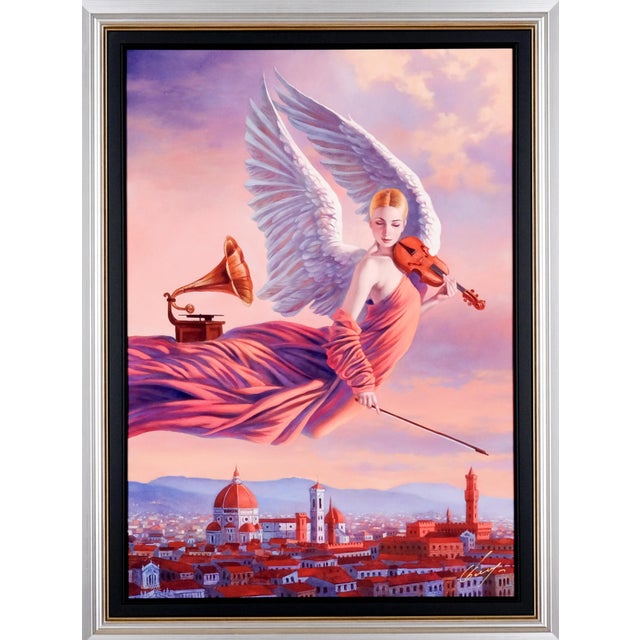 Contemporary 2018 Michael Cheval "Angel of Renaissance" Artist Signed & Numbered Limited Edition Lxxix/Cc Black Outer & Silver Inner Frame Dye Sublimation Aluminum For Sale - Image 3 of 9