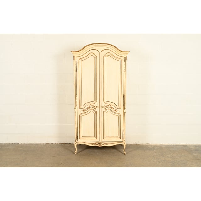 Henredon French Provincial Louis XV Cream Lacquered Armoire Dresser or Gentleman's Chest, Circa 1960s For Sale - Image 15 of 15