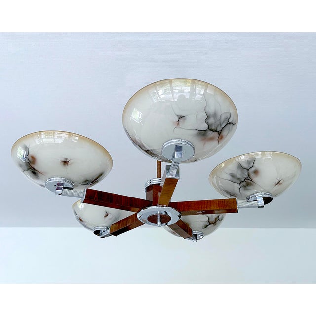 1930s Art Deco Pendant Light in Wood and Glass, 1930s For Sale - Image 5 of 18